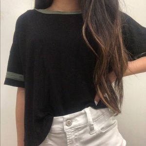 black tshirt with green stripes